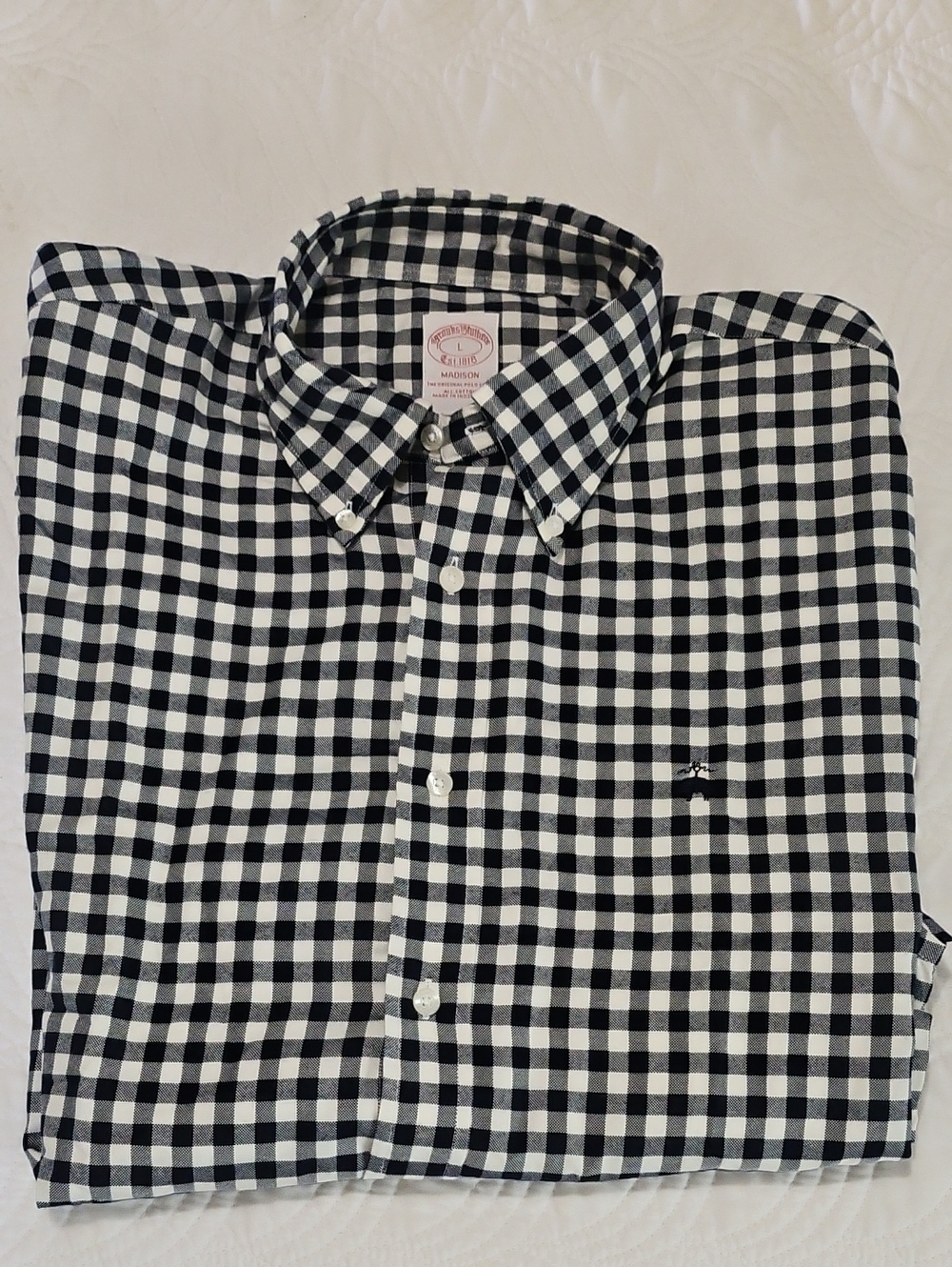 Brooks Brothers NWT Madison Deep Navy & White Check Button-Down Shirt Sz L